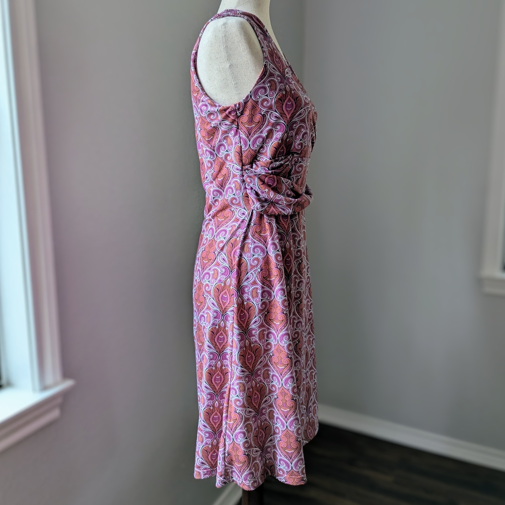 PrAna Women’s Medium Sleeveless Wrap Dress Pink Paisley Above Knee Stretch Cute - Picture 6 of 11